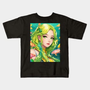 anime girl with fish aquatic world deep sea Kids T-Shirt